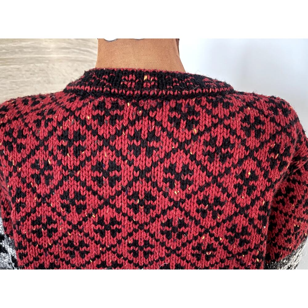 Croft & Barrow Sz L Fair Isle  Cardigan Sweater Red Wool Blend Nordic Apres Ski - Picture 10 of 13
